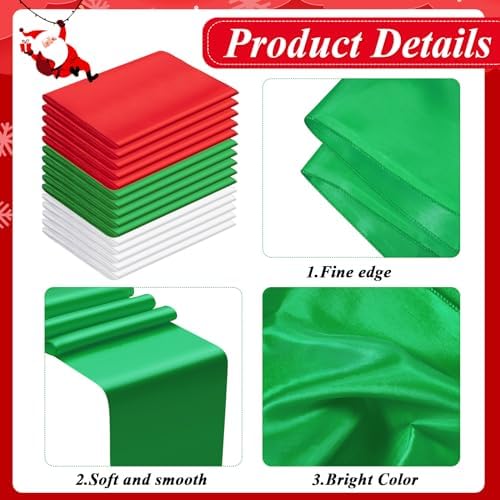 Preboun 30 Pack Red Green and White Table Runner Christmas Satin Table Runners Bulk 12 x 108 Inch Long Satin Silky Xmas Table Runner for Wedding Banquet Graduations Birthday Party Decoration - Image 3
