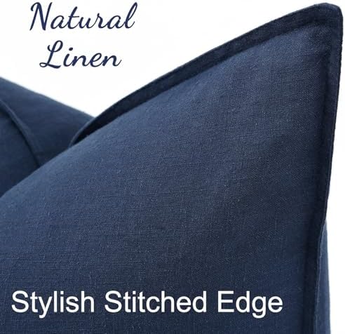 decorUhome Fall Navy Blue Linen Throw Pillow Covers 22x22 Set of 2 - Image 2