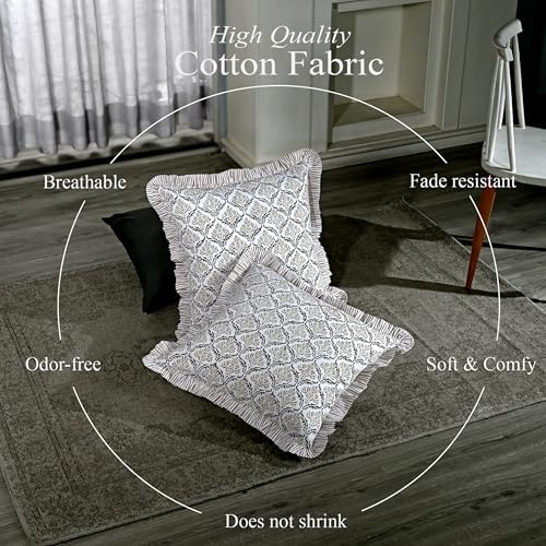 CPC Sandstone Regal Hand Block Print 100% Cotton Ruffle Throw Pillow Cover 20x20 inch with Hidden Zipper Decorative for Couch, Bed, Sofa, Farmhouse, Cottagecore Decor Gift Christmas Fall Thanksgiving - Image 5
