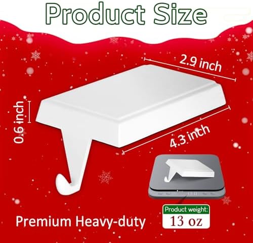 4-Pack Christmas Stocking Holders for Mantel, Weighted Metal Hooks, White - Image 2
