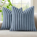 decorUhome Fall Faux Fur Throw Pillow Covers 24x24 Set of 2 Grey Blue by decorUhome
