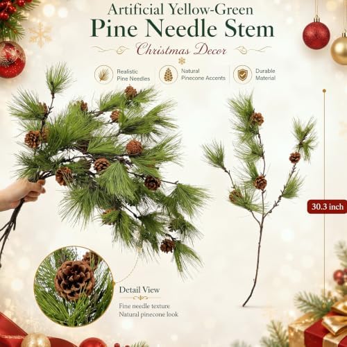 Wavwavw 6 Pcs 25.5 Inch Christmas Artificial Pine Branches with Pine Cones - Image 3
