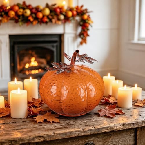 Metallic Fall Pumpkin Decor, Handcrafted Harvest Autumn Table Accent - Image 3
