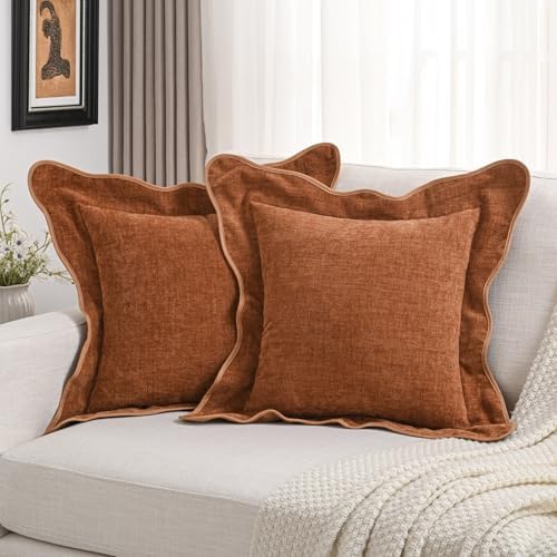FUTEI Pack of 2 Chenille Throw Pillow Covers 26x26 Inch, Rust by FUTEI