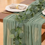Leinuosen 8 Set 10 ft Sage Green Table Runner with Eucalyptus Garland by Leinuosen