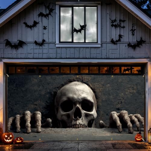 Halloween Garage Door Banner 157.5x70.9in 2D Skull Breaking Wall Horror Theme Outdoor Garage Decoration with Reinforced Grommets & Rope for Yard Porch Haunted House Decor by KKYEJLQYI