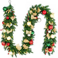 Hykolity 9 FT Pre-Lit Christmas Garland with 80 Warm White LED Lights and Timer, Battery Operated Artificial PE & PVC Garland with Multicolor Ornaments and Gold Glitter Leaves for Mantel and Staircase by hykolity