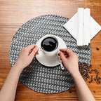 Restaurantware Round Gray Woven Metallic Pearl Placemat, 15 in, 6 Pack - Image 5