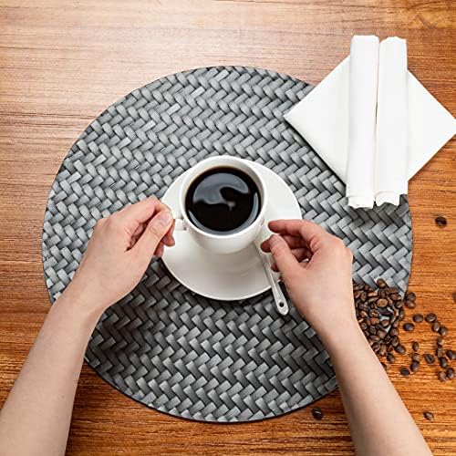 Restaurantware Round Gray Woven Metallic Pearl Placemat, 15 in, 6 Pack - Image 5