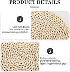 YRMT Round Woven Placemats Set of 6 Corn Husk Woven Placemat Braided Straw Water Hyacinth Place Mats for Dining Table, Wedding, Natural 13.8" in - Image 5