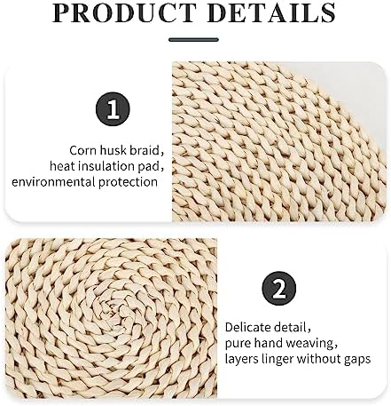 YRMT Round Woven Placemats Set of 6 Corn Husk Woven Placemat Braided Straw Water Hyacinth Place Mats for Dining Table, Wedding, Natural 13.8" in - Image 5