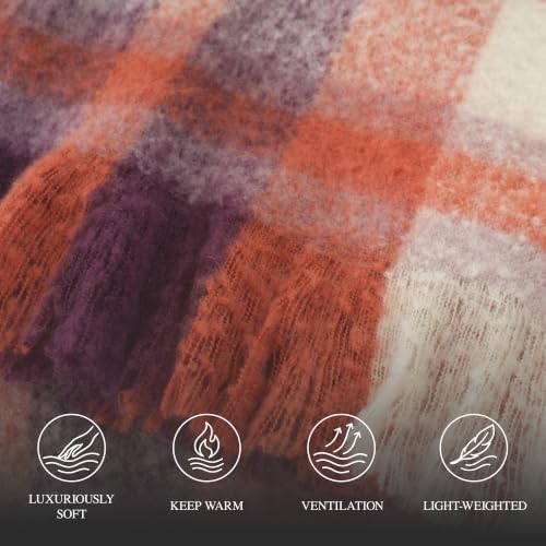 Fall Orange Plaid Throw Blanket for Couch, Mohair Tartan Blanket 50"x60" - Image 6