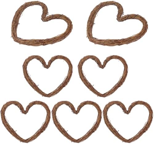 7 Pcs 12 Inch Heart Shaped Natural Grapevine Wreath Set, Hand-Woven Vine Branch Wreaths for DIY Crafts, Christmas Decorations, Home & Event Styling by KUKLIPJIM