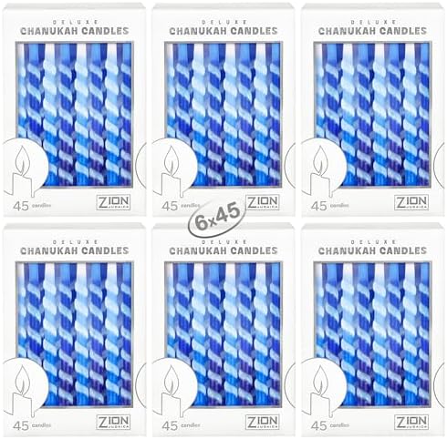 Dripless Hanukkah Candles Set - 45 Multi Tone Blue and White Ombre Spiral Candle Includes a DIY Dreidel, Prayer Card - Standard Size Menorah Candles Enough for Eight Nights of Chanukah By Zion Judaica by ZionJudaicaLtd