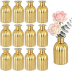 Gold Bud Vases Set of 12, Small Glass Vases for Centerpieces, Mini Vintage Flower Bottles in Bulk, Vertical Ribbed Gold Bottles for Wedding Table Decor, Party, Home & Holiday Arrangements by Unknown