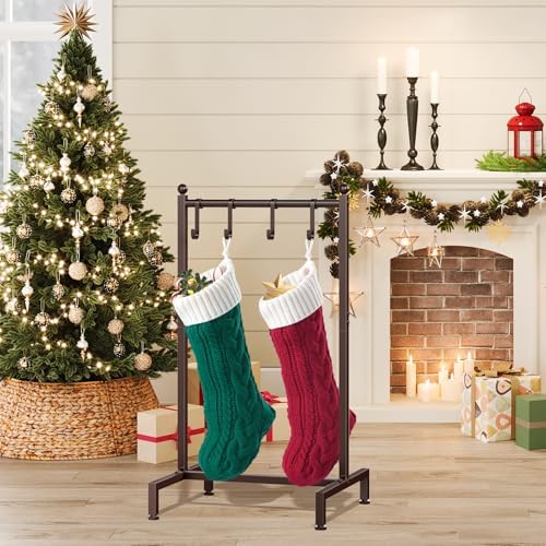 ELYKEN Christmas Stocking Holder Stand for Floor, Free Standing Stocking Rack with 4 Removable Hooks, Heavy Duty Metal Xmas Stocking Stand with Adjustable Feet, Bronze - Image 7