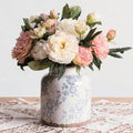 Ronasip Blue Camellia Chinoiserie Vase, 6.2” Crackled White Ceramic Vase with Antique Distressed Edges, Hand-Painted Vintage Floral Vase for Home Decor, Farmhouse Table Centerpiece (Blue, 6.2") by Unknown