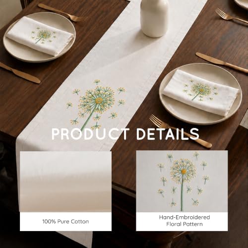 Hand-Embroidered Cotton Table Runner, 16 x 96 Inch, Yellow Dandelion - Image 4
