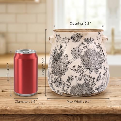 Grey Ceramic Vintage Flower Vase, Decorative Pot, 6.7 in - Image 3