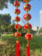 2String 10PCS 40Inch Red Flannel Chinese Tassel Lantern Chinese New Year Decorations for Party Wedding Supplies Spring Festival Decorations Mid-Autumn Moon Festival Wedding Party Ornaments - Image 2