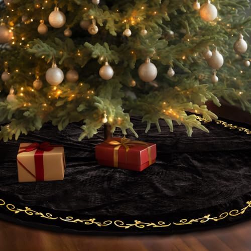 HyDren 84 inch Velvet Christmas Black Tree Skirt (Classical Style) - Image 4