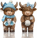 Simgoing 2 Pack Winter Highland Cow Figurines Snowflake Highland Cow Tabletop Decorations Calf Lovers Gifts for Home Centerpieces Holiday Ornament Gifts by Simgoing