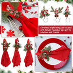 Tranqun 24 Pcs Christmas Red Napkins and Ring Set - Image 6