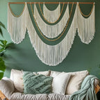 Macrame Wall Hanging Boho Yarn Art Tassel Beaded Handmade Decor 57"W*41"L - Image 3