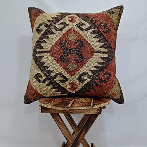 Trade Star 70% Jute 30% Wool Cushion Cover Handwoven Kilim Pillow Cover 18x18 Inches Authentic Throw Pillow Case Square Pillow Sham Boho Decorative Vintage Kilim Cushion Case for Outdoor Decor - Image 2