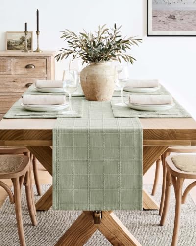 ZeeMart Linen Checked Farmhouse Placemats Set of 6, Seeding Green 13x19in - Image 5