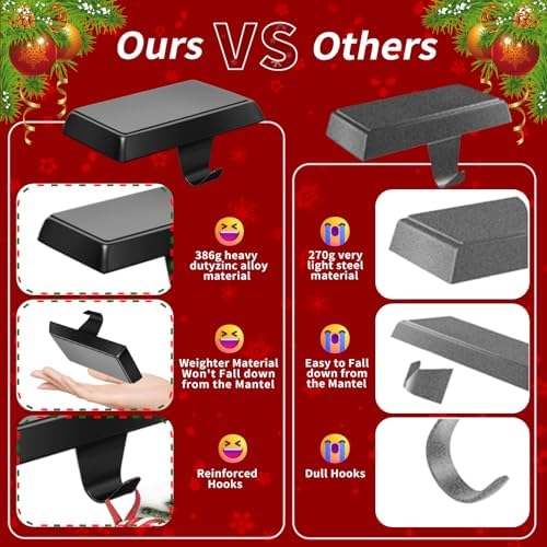 Oleitodh 8 Pack Metal Black Christmas Stocking Holders for Mantle Heavy Duty Stocking Hangers Stocking Hook Christmas Ornaments for Counter Tables Window Fireplace Mantle Decoration - Image 3
