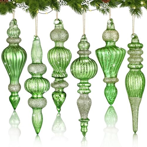 Soaoo 6 Pcs 6.3 in Flash Green Mercury Glass Finial Christmas Ornaments by Soaoo