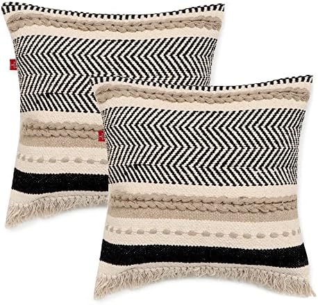 · REDEARTH · Boho Textured Handwoven Throw Pillow Cases Chevron Maze Black by REDEARTH