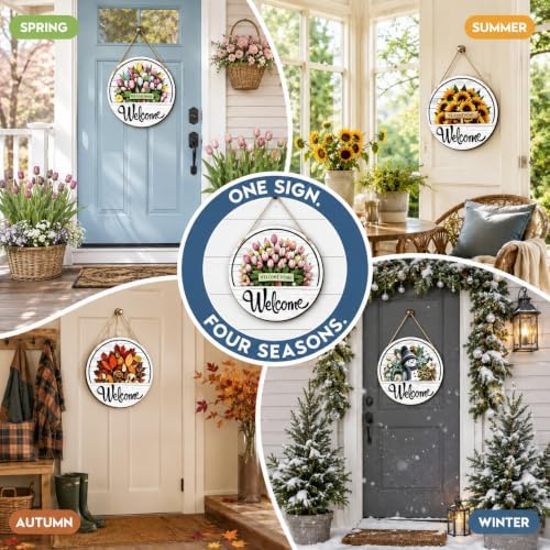 16 Pcs Interchangeable Welcome Sign for Front Door, 12" Wooden Sign - Image 4