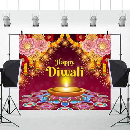 10x8ft Diwali Backdrop for Photography India Festival of Lights Photo Backdrop Diwali Banner Decorations for Party Supplies Deepavali Marigold Floral Backdrop Decorations Photo Props - Image 5