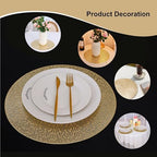Snowkingdom Gold Placemats Set of 18, 15 Inch Round Vinyl Metallic Place mats, Golden Washable Easy Clean Wipeable Non Slip Stain Resistant Kitchen Dining Table Mats for Halloween Party Decoration - Image 4