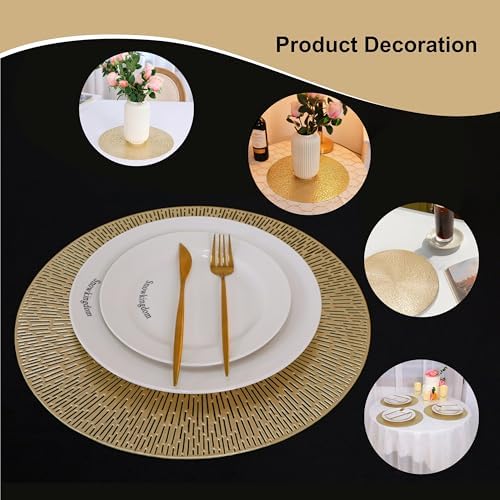 Snowkingdom Gold Placemats Set of 18, 15 Inch Round Vinyl Metallic Place mats, Golden Washable Easy Clean Wipeable Non Slip Stain Resistant Kitchen Dining Table Mats for Halloween Party Decoration - Image 4