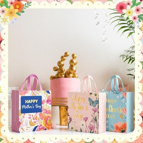 Wesnoy 48 Pcs Happy Mother's Day Tote Gift Bags with Handles Bulk Floral Non Woven Mom Candy Bags Reusable for Gift Wrapping Happy Mother's Day Goody Shopping Party Favor, 11.4 x 10.6 x 4.7 Inch - Image 4