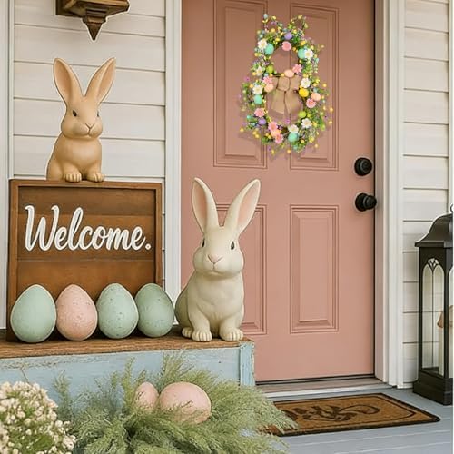 Cute Easter Wreaths for Front Door, 20 Inch Bunny Wreath Easter Decorations for Door Wall Window, Foldable Design Bunny Decor for Home Indoor Outdoor Wall Hanging Spring Decorations - Image 5