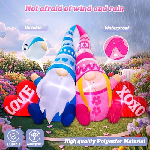 KOOY 5.5FT Mothers Day Inflatables Outdoor Decorations Valentine Day Blow up Yard Decoration Outdoor Inflatable Gnomes Love Heart with Light for Anniversary Valentine's Day Party Yard Décor - Image 6