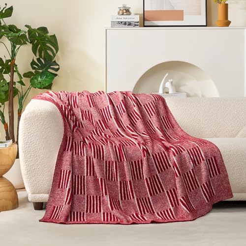 Snuggle Sac Red Checkered Christmas Blanket,Super Soft Reversible Twin Size Cozy Warm Throw Blanket for Couch Sofa Bedroom,Cute Lightweight Striped Blankets for Women,Heather Red,60x80 inches - Image 2