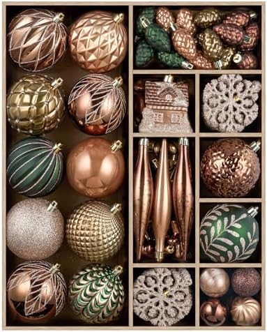 JORNOY 106Pcs Christmas Ornaments Set, Shatterproof Assorted Hanging Baubles Decorations Bulk for Christmas Tree Decorations Home Holiday Party Decor, Earth Tone by JORNOY