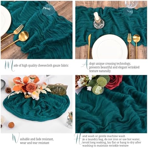 16 Pack Teal Table Runner 10FT Cheesecloth Table Runner Boho Gauze Table Runners Long Rustic Sheer Fabric Table Runners for Wedding Party Bridal Shower Farmhouse & Home Decor - Image 4