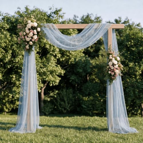 Artoid Mode 6PCS Pearl Blue Gauze Table Runner 120 Inch 10FT, Seasonal Sheer Dining Holiday Wedding Birthday Baby Shower Table Decor for Home Party - Image 3