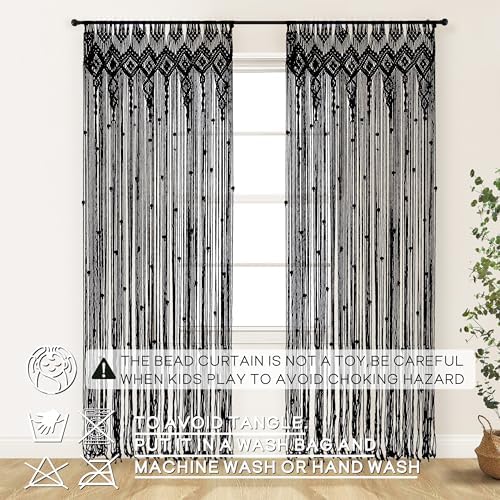Lino Rosa Beaded Door Curtain for Doorway, Goth Witchy Black Macrame Beads Curtain for Closet Bedroom Wall Hanging Tapestry Grunge Room Decor - Image 6