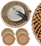 Round Woven Placemats Set of 4, Braided Natural Table Mats for Dining Table Decor, Waterproof, Handmade, Easy to Clean, Perfect Fall Placemats for Thanksgiving, Christmas & Everyday Use 14.2IN by LemonTree