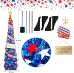 4th of July 5 Ft Artificial Christmas Tree Pop-Up Collapsible Pencil Christmas Trees with 100 Color for Indoor Outdoor Independence Day Patriotic Party Decorations (red Blue) - Image 3