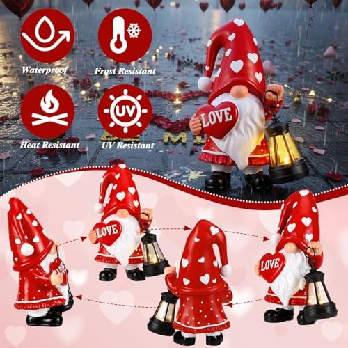 Retisee Solar Valentine's Day Garden Statue Resin Gnome Statue with Hearts LED Lights Outdoor Love Solar Light Figurine Decoration for Yard Patio Lawn Gift for Valentine's Day Anniversary - Image 3