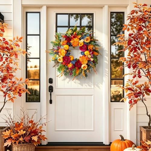 24 Inch Artificial Harvest Fall Wreath for Front Door,Porch & Entryway,Wall - Image 2