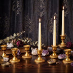 Mumufy 6 Pcs Pillar Candle Holders, Vintage Resin Candle Stands, Farmhouse Retro Table Centerpiece Candles Holders for French Country Decoration Home Wedding Party Living Room(Antique Gold) - Image 4